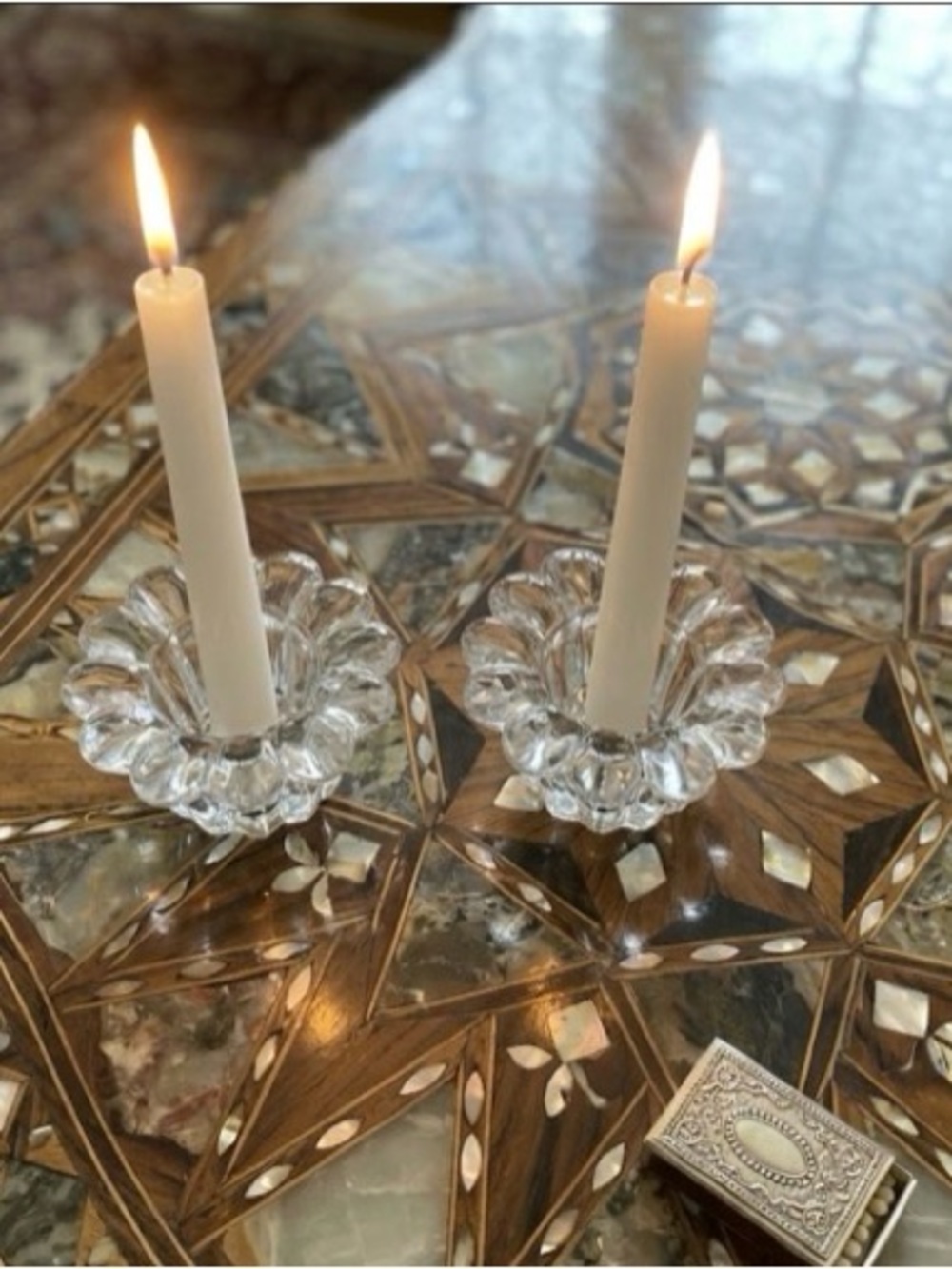 2 clear crystal candle holder set in box